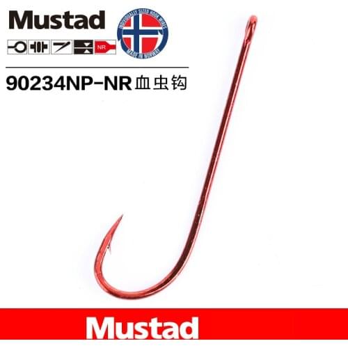 5packs/lot Mustad 90234 np# sea fishing hooks high carbon steel barbed hook blood worm long red live bait hooks conger eel hooks