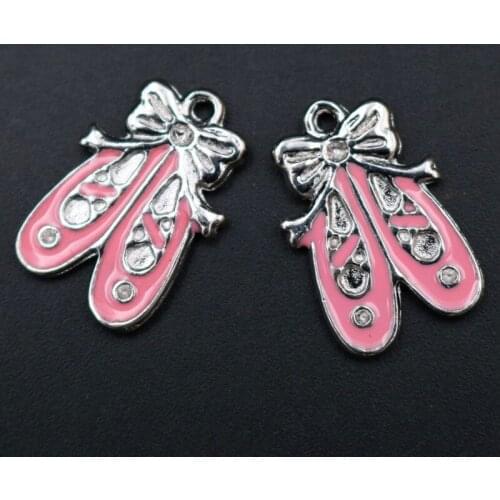 WKOUD 8pcs Handmade Drip Oil Pink Dance Shoes Charm Alloy Pendant Vintage Necklace Bracelet DIY Metal Jewelry Findings A1656