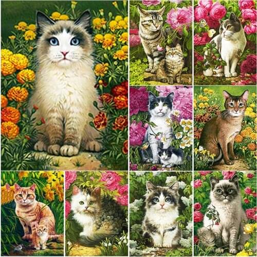 5D DIY Diamond Painting Full Square Round Drill Cute Cat Diamond Embroidery Cute Pet Animal Cross Stitch Home Decor Manual Gift