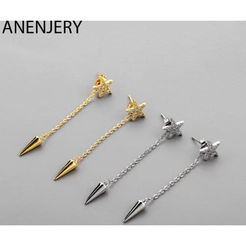 ANENJERY 925 Sterling Silver Star Tassel Earrings Female Trendy Light Luxury Valentines Gift S-E1415