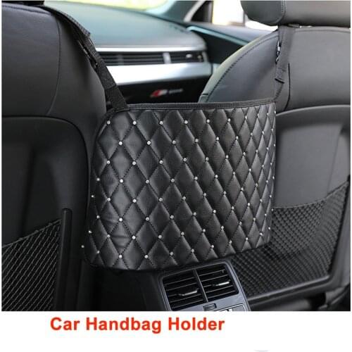 AUPER Car Handbag Holder, Leather Seat Back Organizer Mesh Large Capacity Bag, Car Hooks for Purses and Bags Front Seat