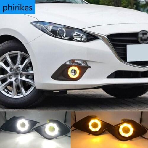 DRL For Mazda 3 Mazda3 Axela 2014 2015 2016 LED DRL Daytime Running Lights Daylight Fog lamp with turn signal light