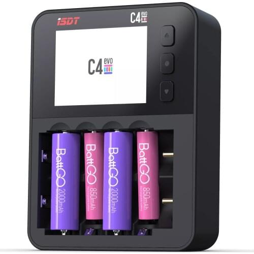 ISDT C4 EVO Smart Battery Charger with Type-C QC3.0 Output for AA AAA Li-ion Battery with IPS Display Screen and Fire Prevention
