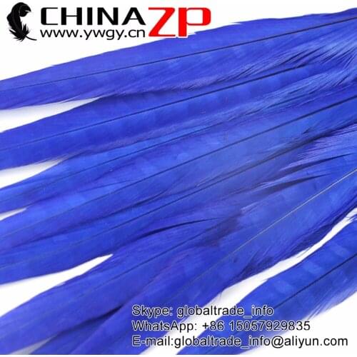 CHINAZP Factory 100pcs/lot Size from 16inch to 18inch(40-45cm) Dyed Dark Blue Ringneck Pheasant Tail Feathers