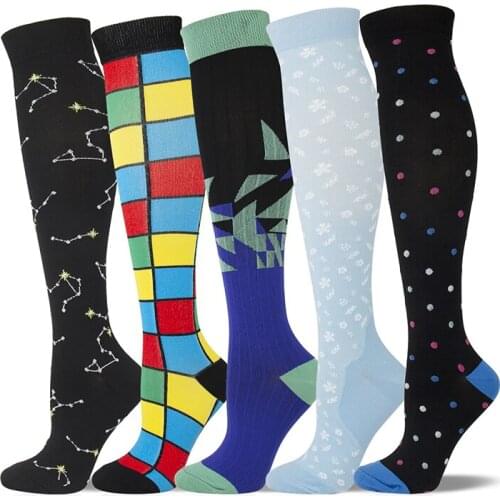 New Compression Stockings Constellation Triangle Geometric Colorful Dots Tetris Snowflake Varicose Veins Decompression