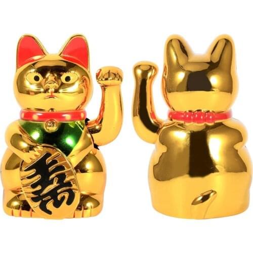 Maneki Neko Lucky Fortune Cat Chinese Feng Shui Lucky Cat with Waving Arm Gold Battery Operated for Home Office Deoration