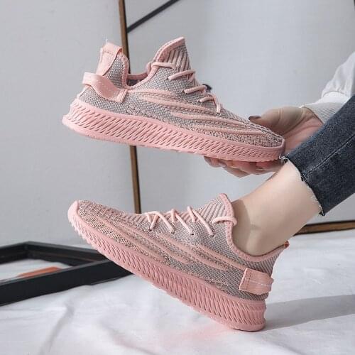 Fashion Flying Women Shoes Summer Pink Sock Sneakers Breathable Walking Mesh Sneakers Lace Up Flat Shoes Black Casual Shoes 2021