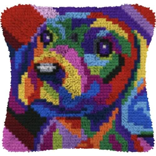 Latch Hook Cushion Dog with Heart Pillow Case Canvas Acrylic Yarn Latched Hook Pillow Kits Crochet Cushion Cover