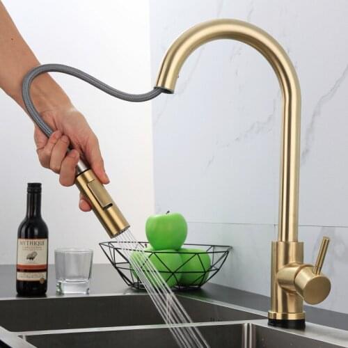 Kitchen Accessories Stainless Steel Pull Out Rotatable Sink Faucet Induction Cold Hot Telescopic Touch Difunctional Water Tap