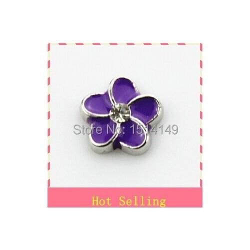 Hot selling dark purple plumeria flower floating charm living glass floating memory charms