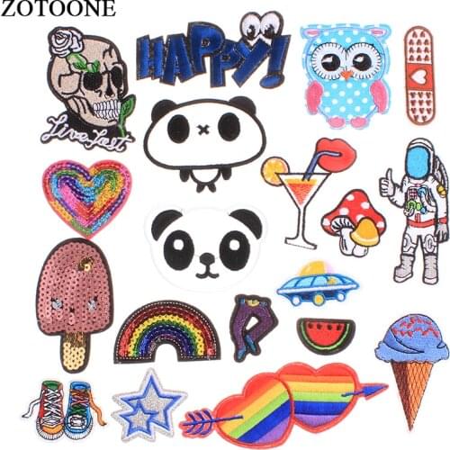 ZOTOONE Iron On Panda Owl Skull Patches Applique Embroidery Astronaut Star Letter Patch DIY Stickers On Clothes Jacket Fabric E