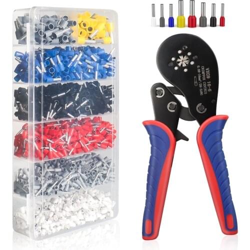 VXC9 16-6 Crimping Pliers, Self Adjusting Ratchet Serrations Hexagonal Crimping Tool with 400-1900PCS Eight Types of Terminals