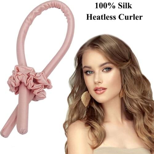 100% Silk Heatless Curling Rod Headband Curls Silk Ribbon Lazy Curler Hair Rollers Sleeping Soft Wave Formers