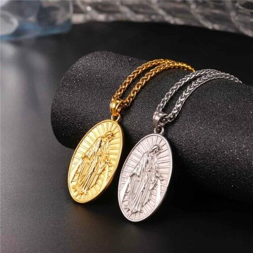 Collare Virgin Mary Necklaces & Pendants Gold Color Stainless Steel Wholesale Necklace Women Men Christian Jewelry P020