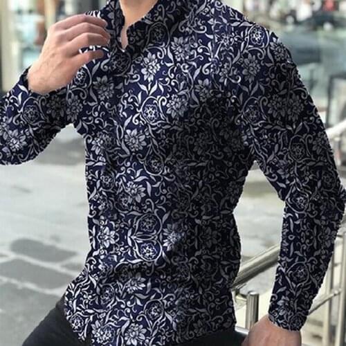 Fashion Printed Floral Shirts For Men New Spring Autumn Blouse Men Button Lapels Collar For Male Casual Long Sleeve Shirt