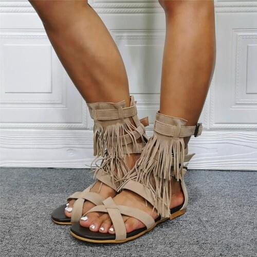 Tassel Rome Sandals Flat With Open Toe Cut Out Ankle Buckle Shoes Summer Ladies Casual Custom Made Real Picture Ladies Shoes