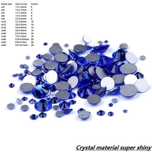 Sapphire Color Non Hotfix Crystal Rhinestones For 3D Nails Art Decoration SS3-SS34 Glue On Strass nail drill accessories