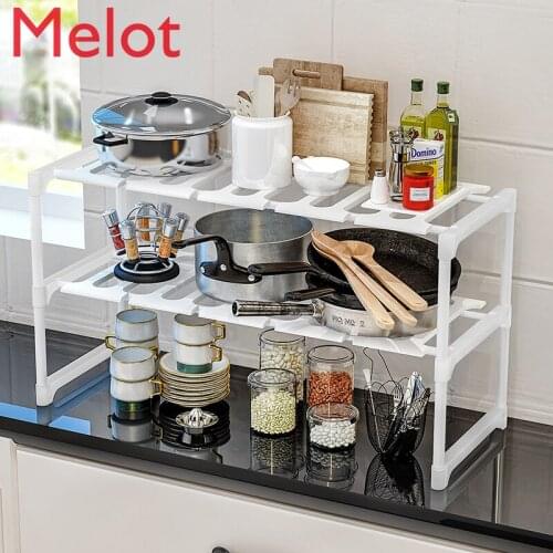 Kitchen Countertop Sink Rack Retractable Cabinet Multi-Layer Dish Storage Rack