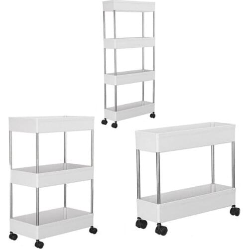 2/3/4 Tier Rolling Utility Cart Storage Shelves with Roller Wheels Organizer Shelf for Kitchen Bathroom Office Living Room