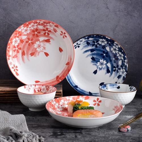 Japanese Ceramic Plate Home Creative Dishes Plate Rice Plate Deep and Light Disc Set Retro and Wind Tableware
