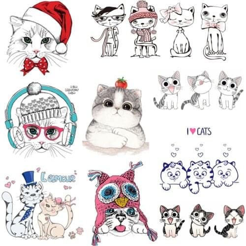 Iron on Transfer Cute Animal Patches for Clothing Cat Badges Stickers on Clothes for Kids T-shirt DIY Appliques Thermo Transfers