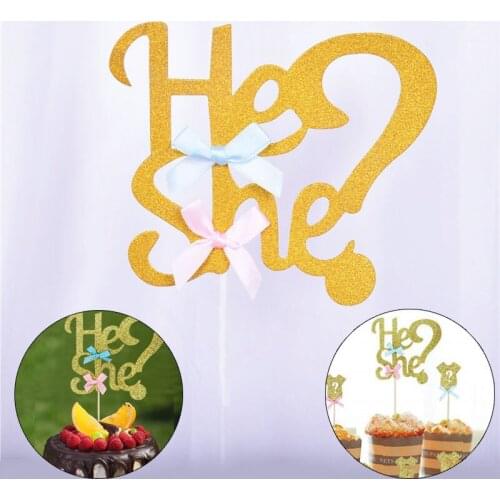 He Or She Gender Reveal Cake Topper Decorative Boy Girl Cake Decorations Cake Flag For Baby Shower Cupcake Decor Birthday Party