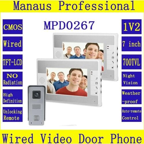 Smarthome 7 inches TFT Screen Video Door Phone Doorbell Intercom Kit 1- NightVision camera 2- monitor 1V2 Doorphone System D267a