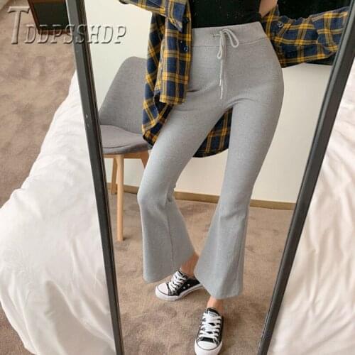 2019 Autumn Winter New Knitting Women Flare Pants Elastic High Waist Female Trousers
