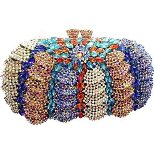 Multicolor Crystal Evening Clutch Bag Metal Clutch 6 Colors Women Hollow Out Mini Party Purse Handbag Fashion Chain Pochette