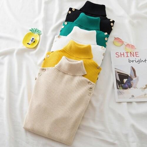 Jumper Mujer Thick Turtleneck Pullover Knitted Sweater Women Solid Basic Button Long Sleeve All-match Korean 2021 Winter Clothes