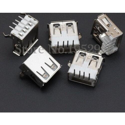 10PCS USB 2.0 Connector Female Socket AF 90 Degree DIP Bent Feet A Type Curl Brim USB Port without Back Cover for Laptop