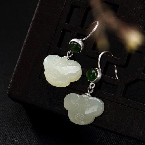 2018 Direct Selling Real Brinco One Deer S925 Pure Antique Inlaid And Jade Jasper Ruyi Lady High-end Ear Earrings Wholesale