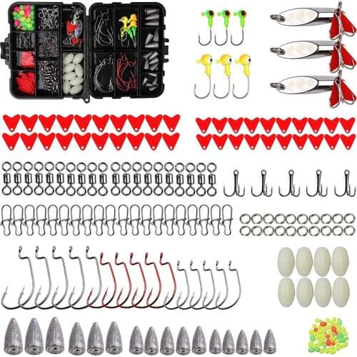 203Pcs/Box Fishing Accessories Kit Including Hooks Sinker Weights Lures Swivels Jig Head Hooks O-Rings Fishing Terminal Tackle