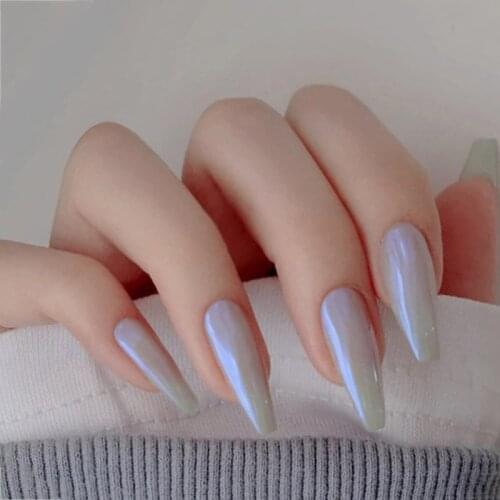 24pcs Unique Aurora Color Long Style Ballet Wearable Finished Fake Nails Temperament Hands Decor Nail Art Tool MH88