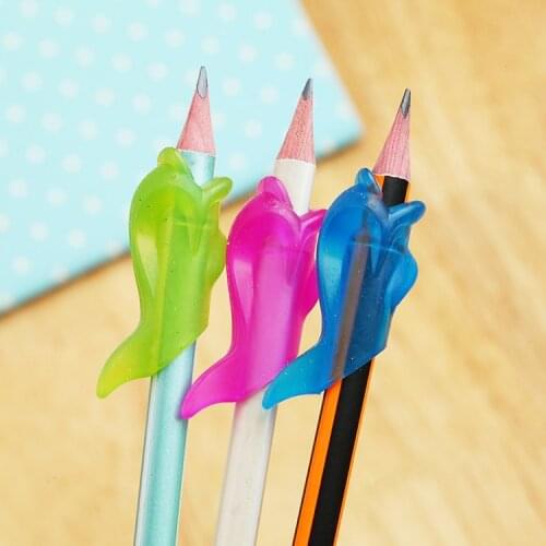 3PCS Cute Children Students Pencil Holding Practise Dolphin Fish Writing Posture Correction Device Silicone Hold A Pen Corrector