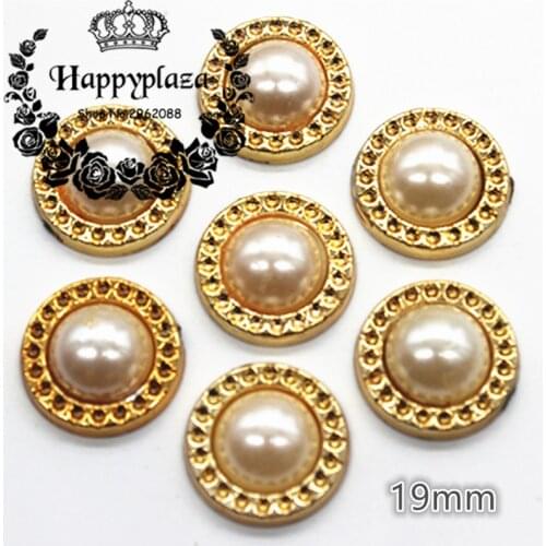 30PCS 19mm Golden Circle Pearl Plastic Flatback Button Decoration Sewing Craft Scrapbook Accessories