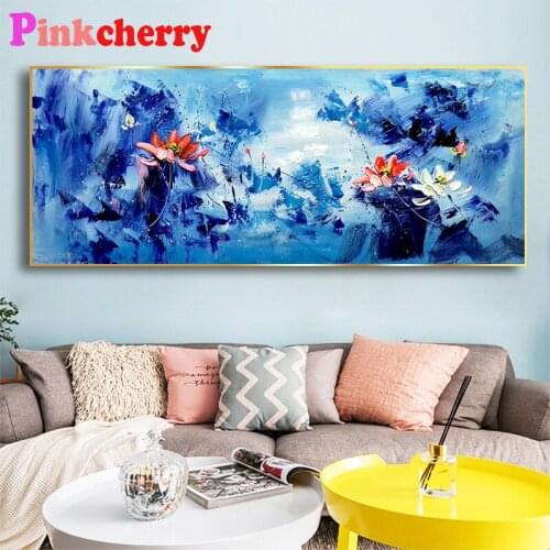 Large size 5 d diamond mosaic Modern blue lotus flower For Living Room Home Decor diamond Painting embroidery