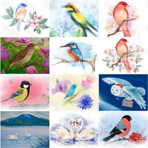 Diy Diamond Painting Sparrow with Open Mouth Colorful Red Blue Cute Bird Standing On a Branch Haughty White Swan Poster