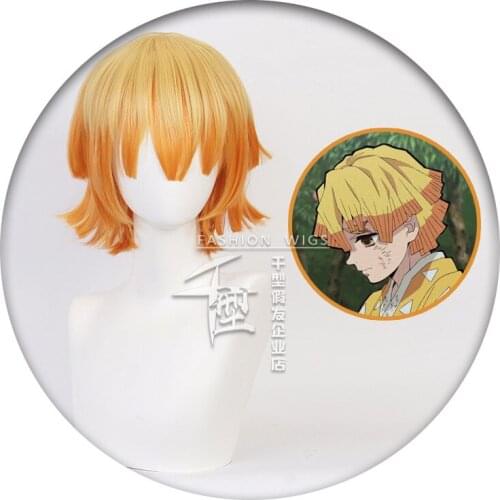 Anime Zen’itsu AGATSUMA Short Wig Hierarchical gradient Golden Cosplay Wig + Wig Cap Costume Demon Slayer: Kimetsu no Yaiba Wigs