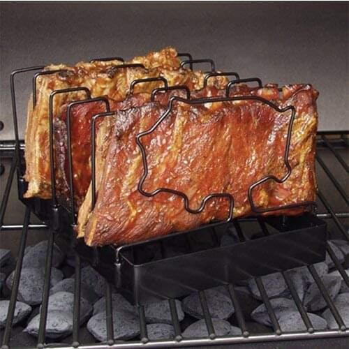 Non-stick Coating Rib Rack Folding Flat Rack Holder Grilling Barbecue Tool Hold 5 Ribs Kitchen Tools Cooking Accessories Bar