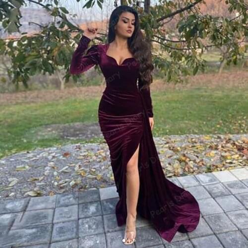 Arabic Evening Dress Sweeteart Long Sleeve Sexy Mermaid Prom Gown Plus Size Velvet Mother of the Bride Party Dress
