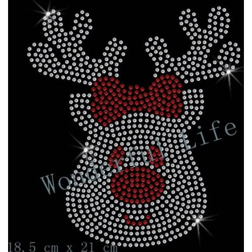 Free shipping Cute Reindeer Diamante Motif Rhinestones Transfer Design