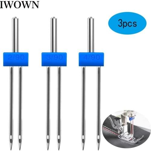 3Pcs Sewing Twin Needle Pins Double Twin Stretch Needles Pins for Sewing Machine Mixed Sewing Supplies 3 Sizes 2/90 3/90 4/90