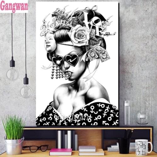 Black And White Flower Sexy Girl Diamond Painting Full Drill Diamond Embroidery mosaic pictures of Rhinestones painting decor