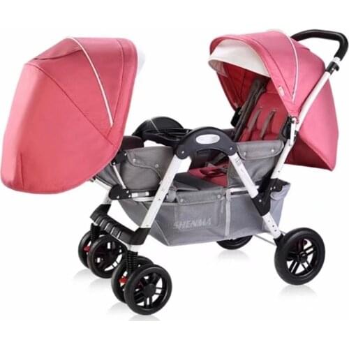 Twin Baby Stroller Four-Wheel Shock Absorber Can Sit Reclining Multi-Range Adjustment Double Foldable Outing Travel Wagon
