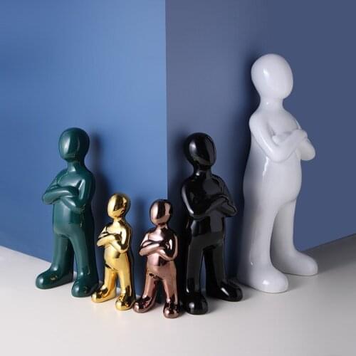 White Black Gold Ceramic Man Crafts Statue Decoration Sculpture Figures Creative Retro Present Statue Decor
