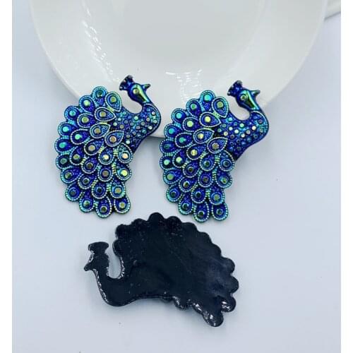 DIY 6PCS 31*47mm AB Resin Peacock Flat back rhinestone gem scrapbook Embellishme Wedding rhinestone applique 20E41