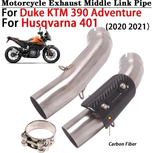 For Duke KTM 390 Adventure Husqvarna401 Motorcycle Exhaust Middle Link Pipe Escape Moto 51mm Muffler Carbon Fiber Heat Shield
