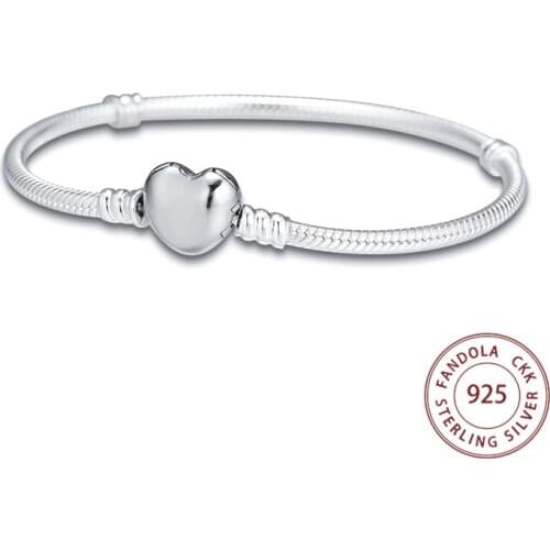 Fandola mujer pulseira Heart Clasp Bracelets Bangles Female Snake Chain Charms Bracelets For Women Silver 925 Jewelry Making