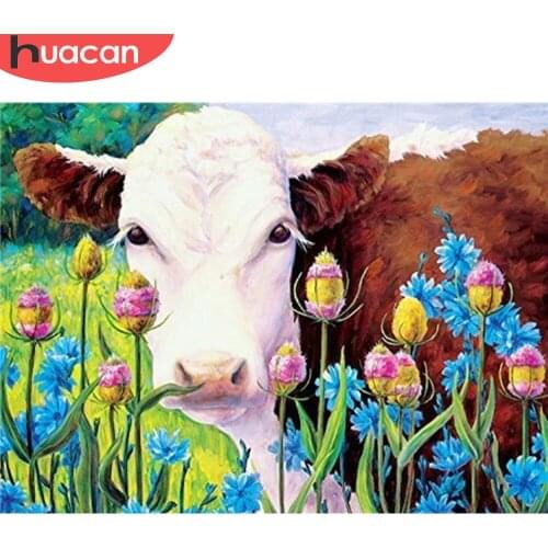 HUACAN 5D Diamond Embroidery Cow Cross Stitch Diamond Painting Animal Picture Of Rhinestone Full Square Diamond Mosaic Wall Art